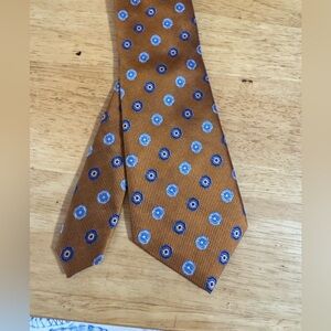 Bruno Piattelli 100%Silk Extra Long Polka Dot Golden Brown Tie Made in USA